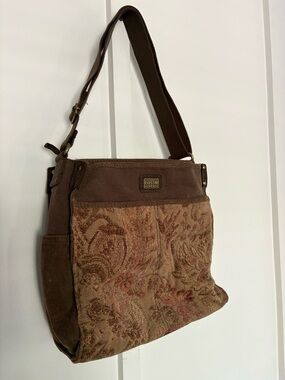Vintage Fossil Brown Tapestry Corduroy Crossbody Shoulder Bag
